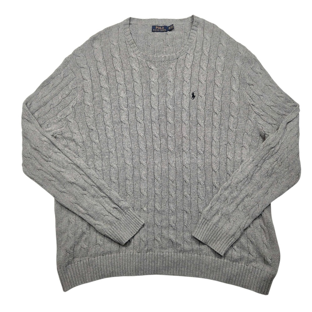 Polo Ralph Lauren Cable Knit Sweater Mens 3XB Gray Cotton Crewneck Pullover